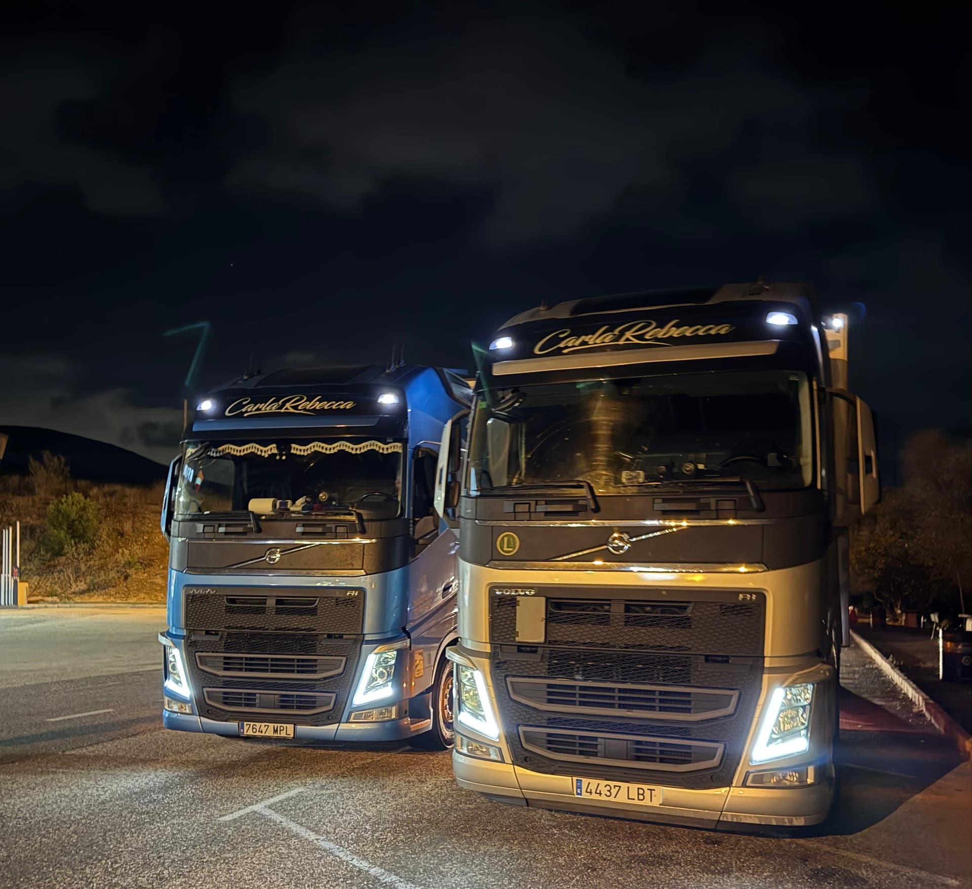 Camiones NaturCargo con iluminación nocturna